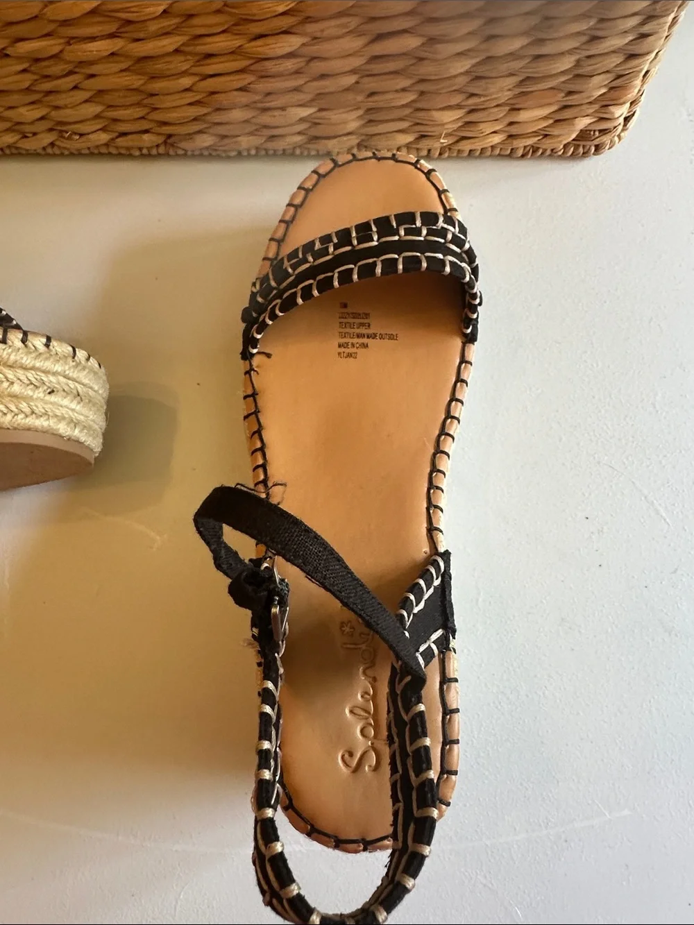 Splendid Lizzy Black and Natural Espadrille Platform Sandals